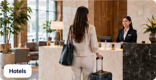 Hotel guest arriving at the reception desk