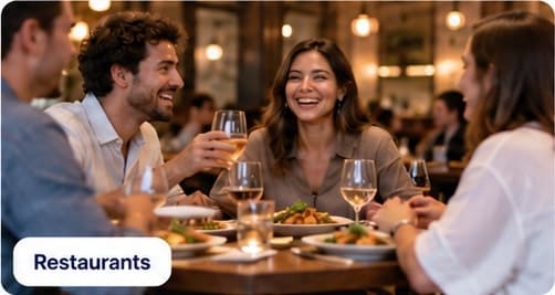 Restaurant guests enjoying dinner together